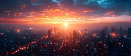 Smart City Sunrise: The Dawn of Blockchain Air Quality Monitoring. Concept Technology, Environmental Sustainability, Blockchain, Smart Cities, Air Quality Monitoring - obrazy, fototapety, plakaty