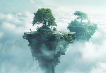 Surreal landscapes that blur the line between reality and fantasy, with dreamlike scenery, floating islands, and mystical atmospheres that transport viewers to otherworldly realms.