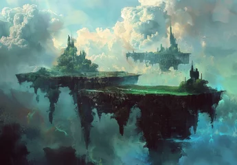Gordijnen Surreal landscapes that blur the line between reality and fantasy, with dreamlike scenery, floating islands, and mystical atmospheres that transport viewers to otherworldly realms. © Nicat