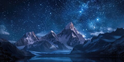 Wallpaper of Starlit Snowy Mountains with Milky Way, Snow-Capped Peaks Under a Milky Way Sky at Night