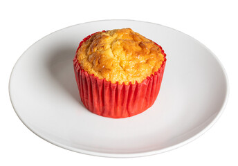 homemade muffin with red wrapper  with transparent background