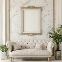 Mockup frame in living room interior background. 3d render.