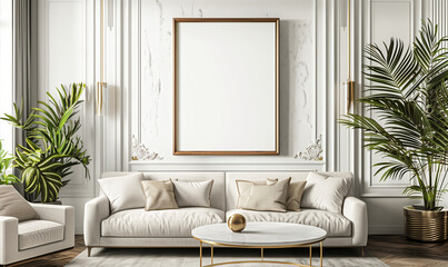 Mockup frame in living room interior background. 3d render. - obrazy, fototapety, plakaty
