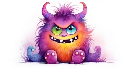 Fototapeta premium Colorful watercolor furry animal in hand drawn style isolated on white background.