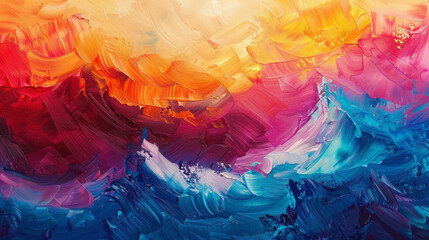 Bold strokes of vibrant color blend gracefully, forming a dynamic gradient wave.