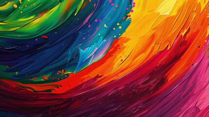 Bold strokes of vibrant color swirl gracefully, converging to create an energetic gradient wave.
