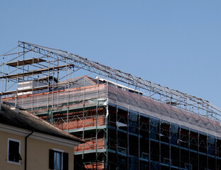 Scaffolding structure on a building under restoration