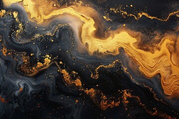 Closeup shot of a black and gold marble texture resembling a magical world map