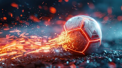 Futuristic Robotic Soccer Ball Emitting Luminous Red Light Trails Fusing Sports and Advanced Technology
