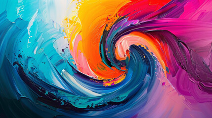 Bold strokes of vibrant color swirl gracefully, converging to create an energetic gradient wave.
