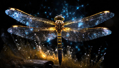 Photorealistic abstract kirlian style dragonfly art. AI generated wallpaper.