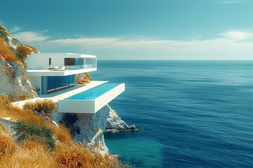 a modern house on a cliff overlooking the ocean