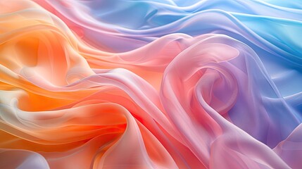 Obraz premium A flowing composition of pastel silk fabric in soft pink, orange, and blue hues, creating a dreamy and elegant aesthetic