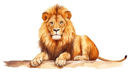 Lion in watercolor hand drawn style isolated on white background