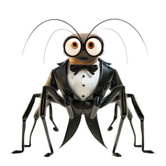 A stylish cartoon spider in a tuxedo with a bow tie looks nervous as it prepares for a romantic night out Isolated on transparent - obrazy, fototapety, plakaty