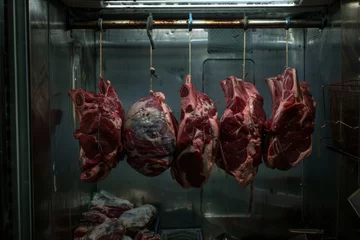 Fotobehang Displaying a variety of animal products in a butcher shop © Irina