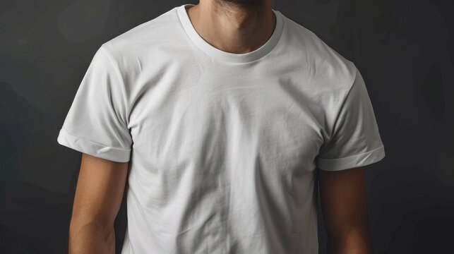 The image showcases a man dressed in a simple yet classic white t-shirt.
