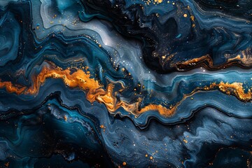 Azure and gold marble pattern resembling a geological phenomenon - obrazy, fototapety, plakaty