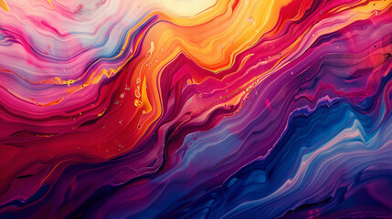Bold strokes of vibrant hues converge fluidly, creating a captivating gradient pattern. - obrazy, fototapety, plakaty