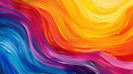 Bold strokes of vibrant hues merge seamlessly, creating a dynamic gradient wave that radiates energy and vitality.