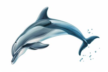 This artwork showcases a dolphin with water droplets, highlighting the creature's natural environment