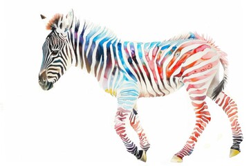 Fototapeta premium Artistic interpretation of a zebra with a splash of watercolor rainbows symbolizing diversity and uniqueness