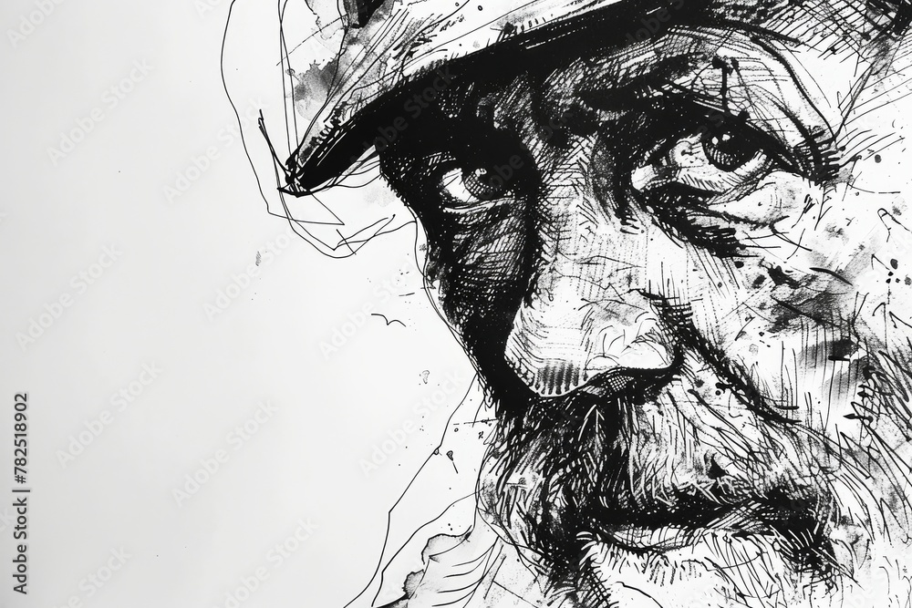 Fototapete A dynamic composition of fluid black ink lines on a white surface creating an abstract artistic impression