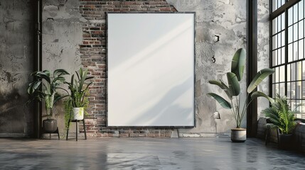 mock up poster in vintage loft interior background
