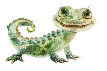 This illustration depicts a cheerful and colorful gecko with a friendly expression and a playful stance