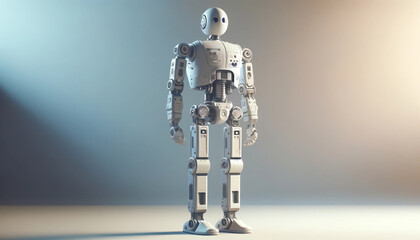 A full-body portrait of a humanoid robot with a neutral background, reflecting advanced robotics and AI.