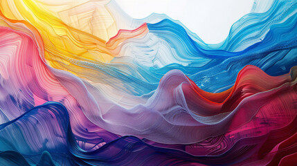 Bold strokes of vibrant hues converge fluidly, creating a captivating gradient wave. - obrazy, fototapety, plakaty