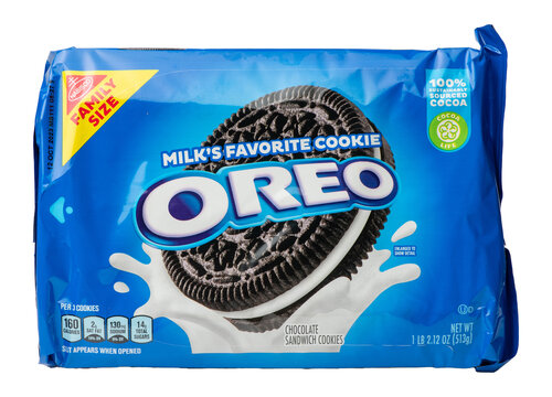 Package of Nabisco Oreo brand chocolate sandwich cookies isolated on a transparent background 