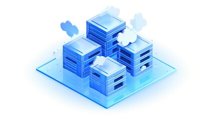 Cloud computing technology, online data storage and modern cloud technology in isometric on white background.