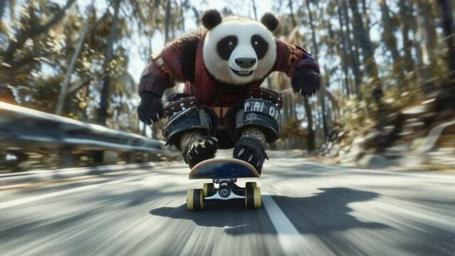 animação de panda andando de skate