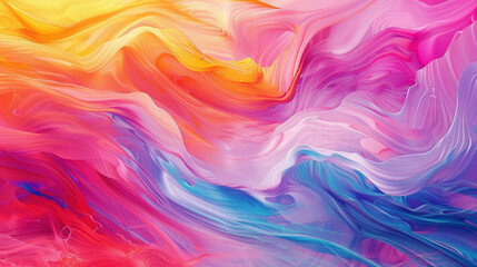 Bold strokes of vibrant hues converge fluidly, creating a captivating gradient wave. - obrazy, fototapety, plakaty