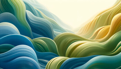An artful image of stylized, colorful waves with a flowing, dynamic texture. - obrazy, fototapety, plakaty