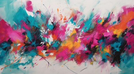 Bold strokes of vibrant pink and turquoise on a clean white canvas, expressing a sense of creativity and expression.