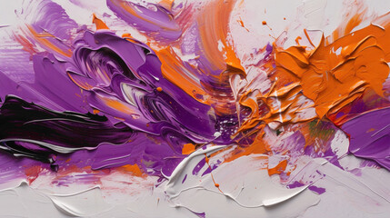 Bold strokes of vibrant purple and tangerine orange on a pure white surface, expressing a sense of creativity and imagination.