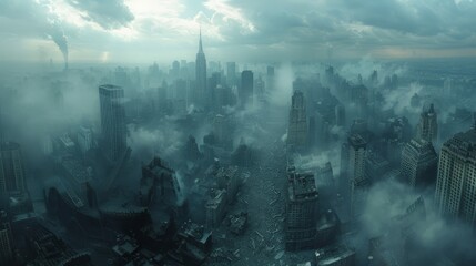Obraz na płótnie Canvas Apocalyptic Cityscape Panorama with Dramatic Skyline
