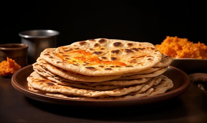 Puran poli, an Indian flatbread. Food blog, cultural article. Festival Gudi, Ugadi. Traditional cuisine concept. Restaurant menus, and cultural presentations.	