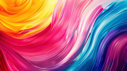 Bold strokes of vivid color blend seamlessly, forming a dynamic gradient wave in a minimalist space.