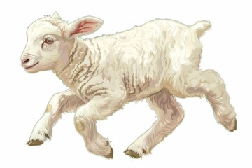 Artistic rendering of a young lamb walking gently, highlighted by warm, natural-looking light, evoking calmness and tranquility