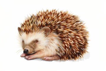 Fototapeta premium An intricately detailed image showcasing a serene hedgehog curled up and sleeping peacefully, showcasing tranquility