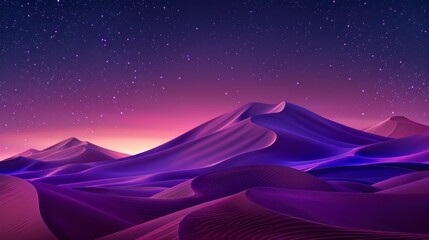 beautiful neon desert at night with purple starry sky in high resolution and quality
