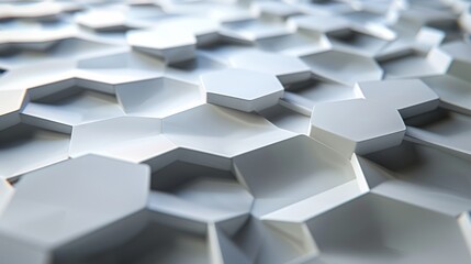 This image showcases a sleek silver hexagonal pattern resembling a honeycomb design, symbolizing connection and structure - obrazy, fototapety, plakaty