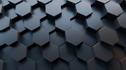 An intricate array of hexagons creating a 3D effect, showcasing the depth and texture in dark monotone colors