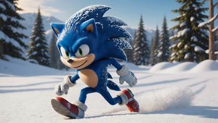 Sonic The Hedgehog running through the snow