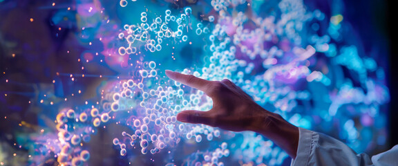 Serene hands present a bouquet of lavender in bloom, evoking a sense of calmness and natural beauty. Artificial intelligence in games and program development. Banner. Copy space