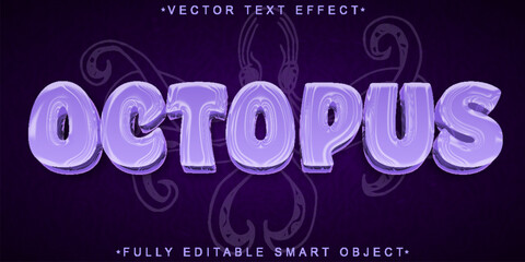 Cartoon Purple Octopus Vector Fully Editable Smart Object Text Effect