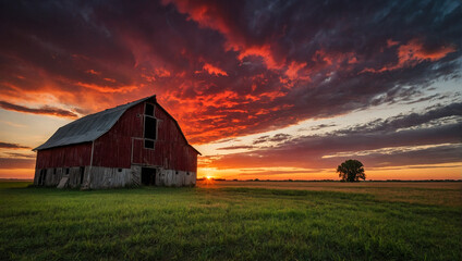 Red Farm Barn at Sunset 